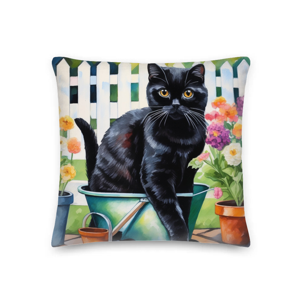 PugMug Custom Black Scottish Fold Cat Premium Pillow