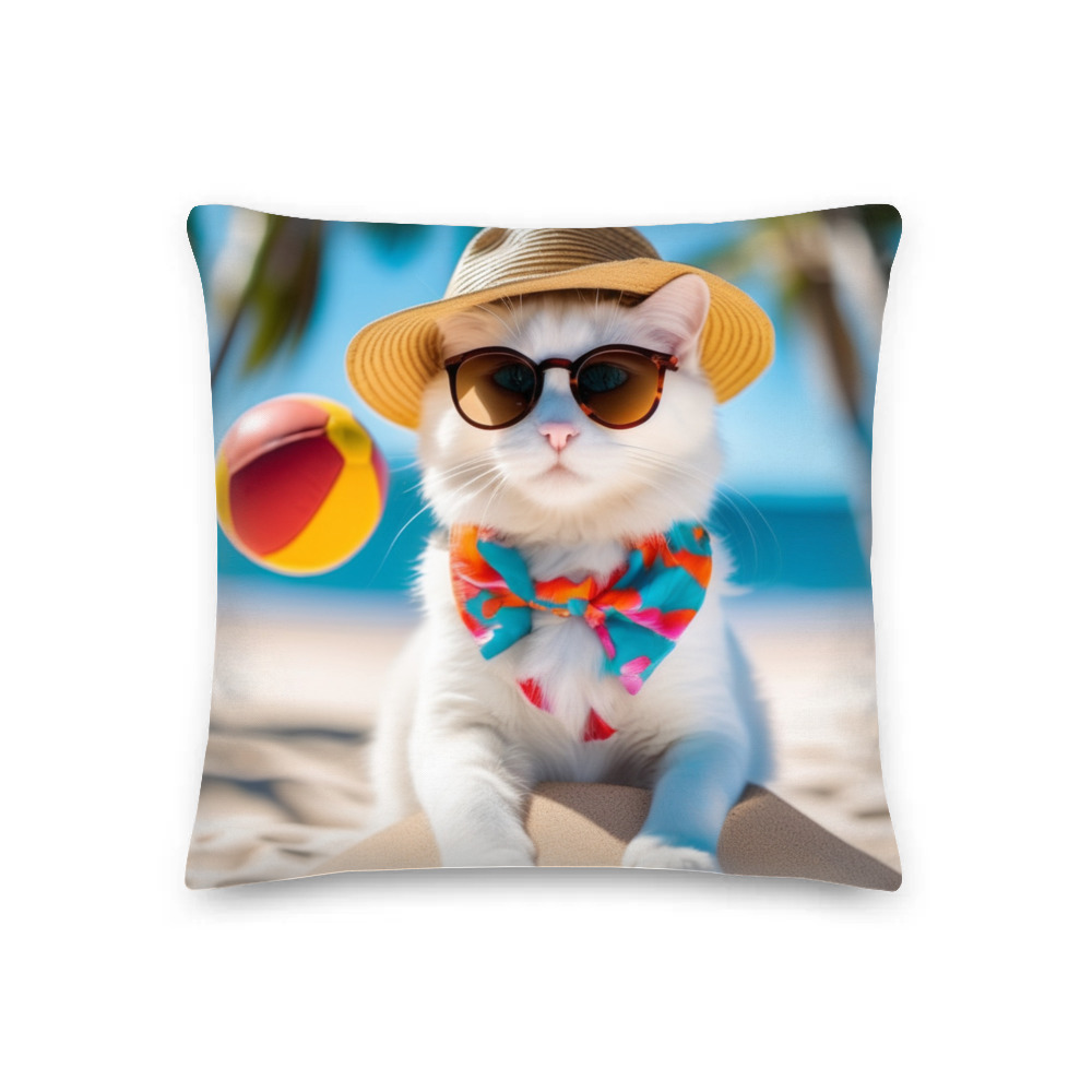 PugMug Custom White Companion Cat Premium Pillow