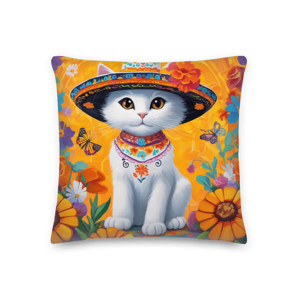 PugMug Custom White Companion Cat Premium Pillow