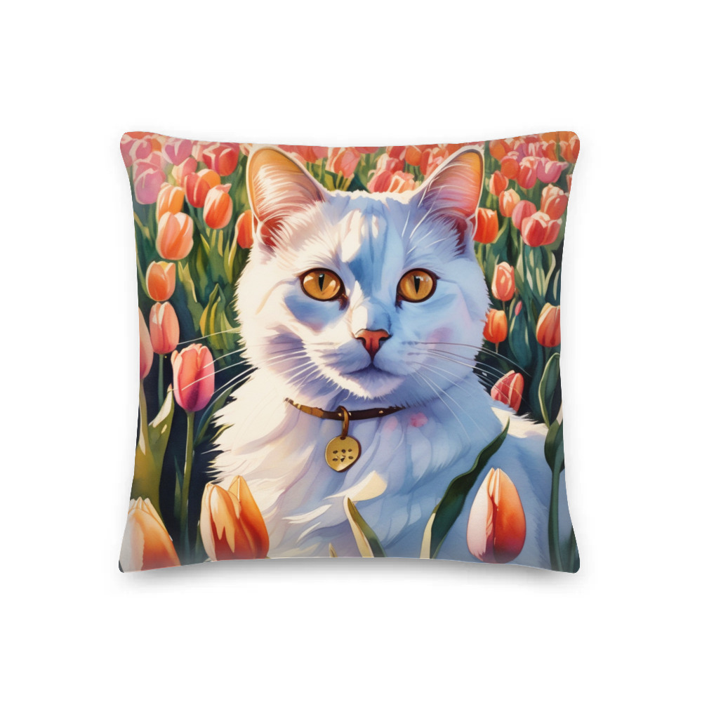 PugMug Custom White Companion Cat Premium Pillow