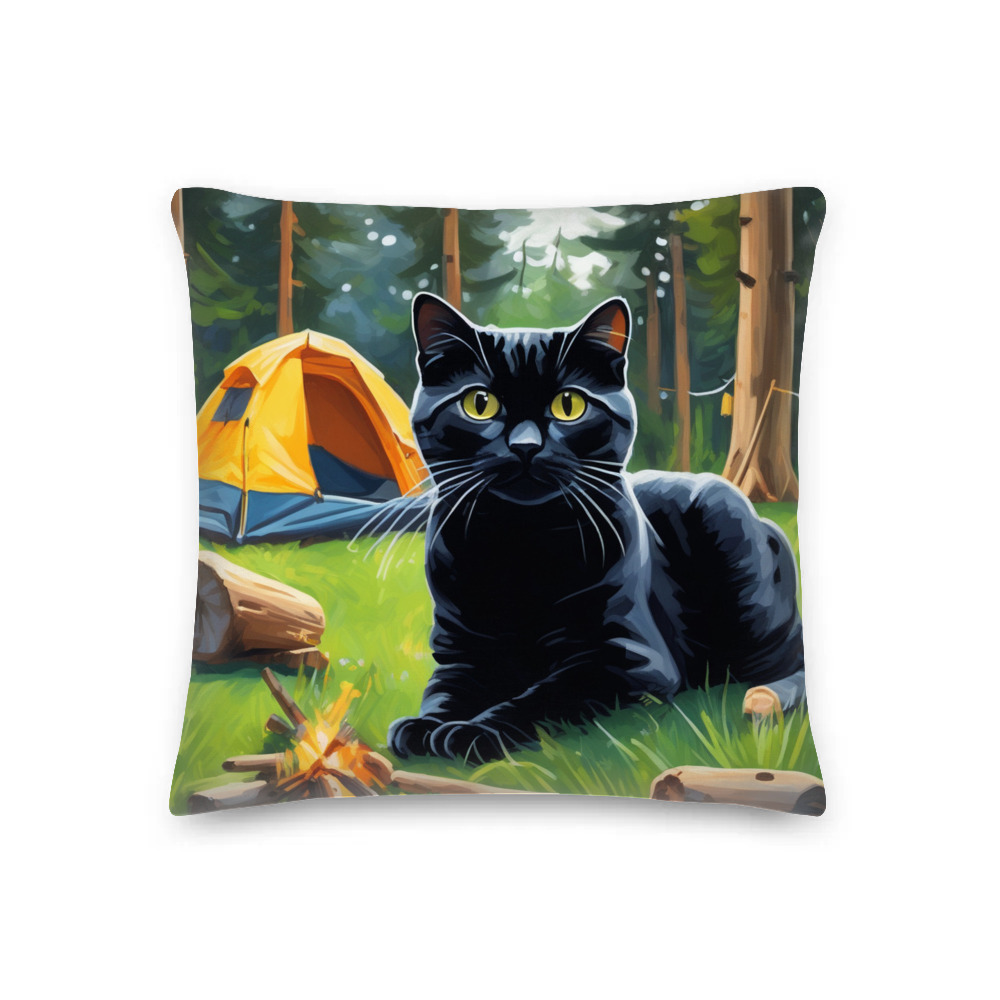 PugMug Custom Black Scottish Fold Cat Premium Pillow