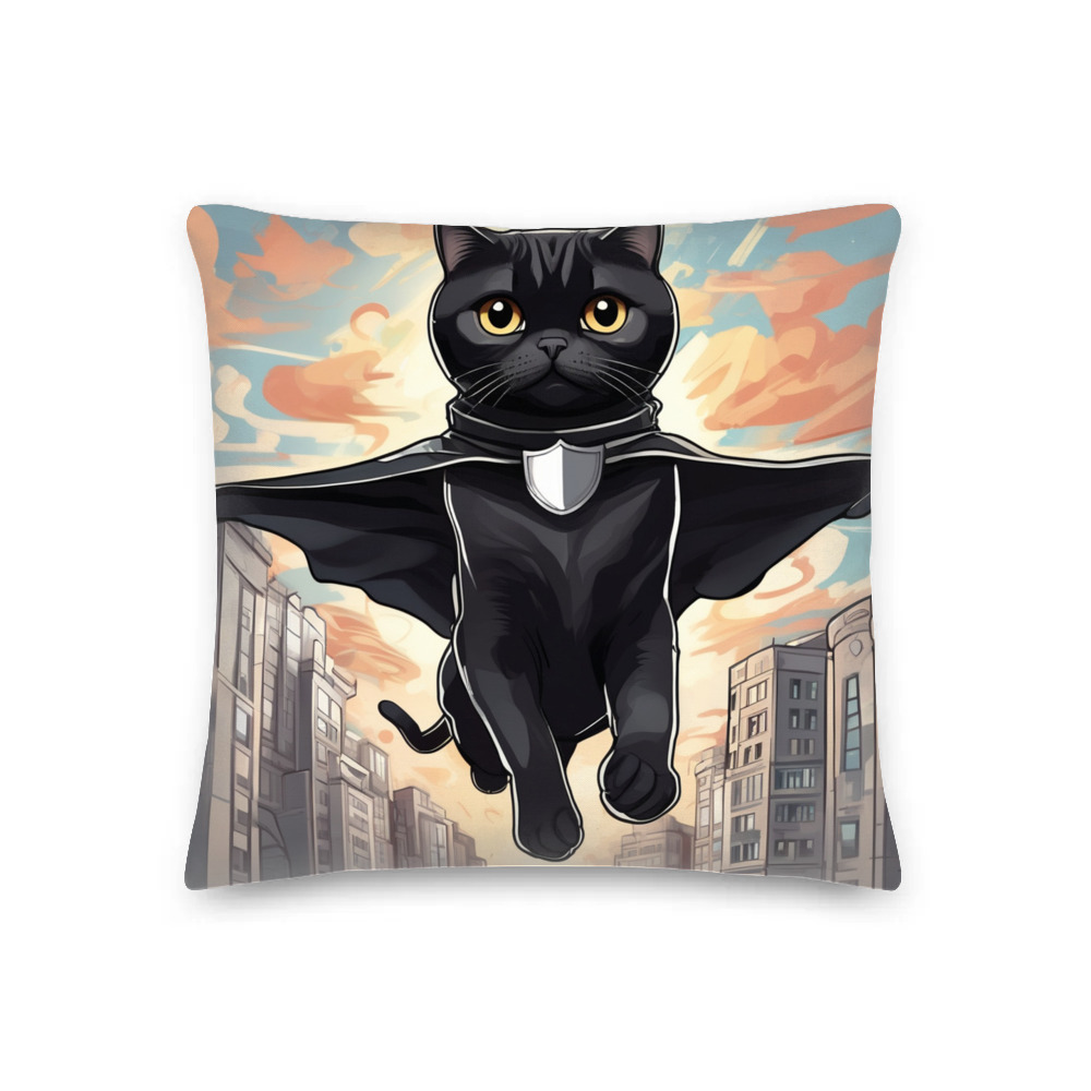 PugMug Custom Black Scottish Fold Cat Premium Pillow