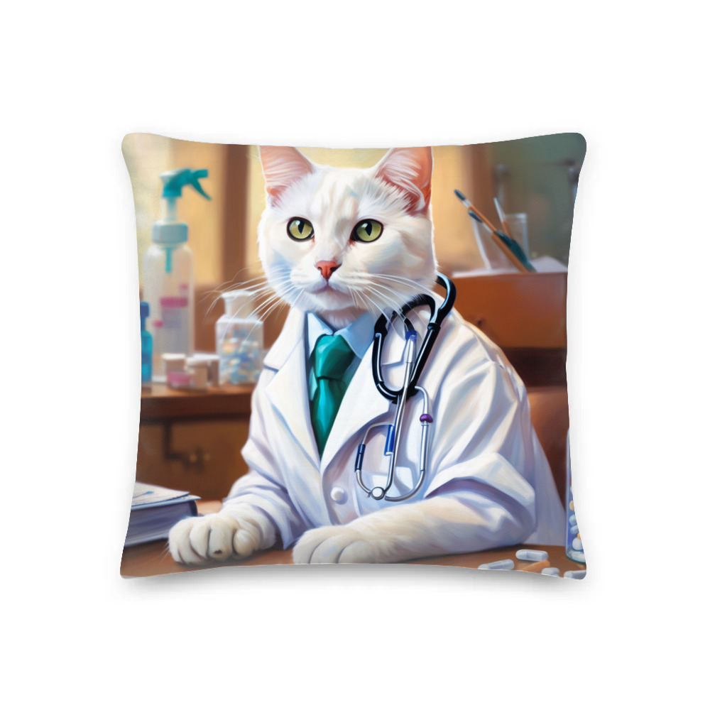 PugMug Custom White Companion Cat Premium Pillow