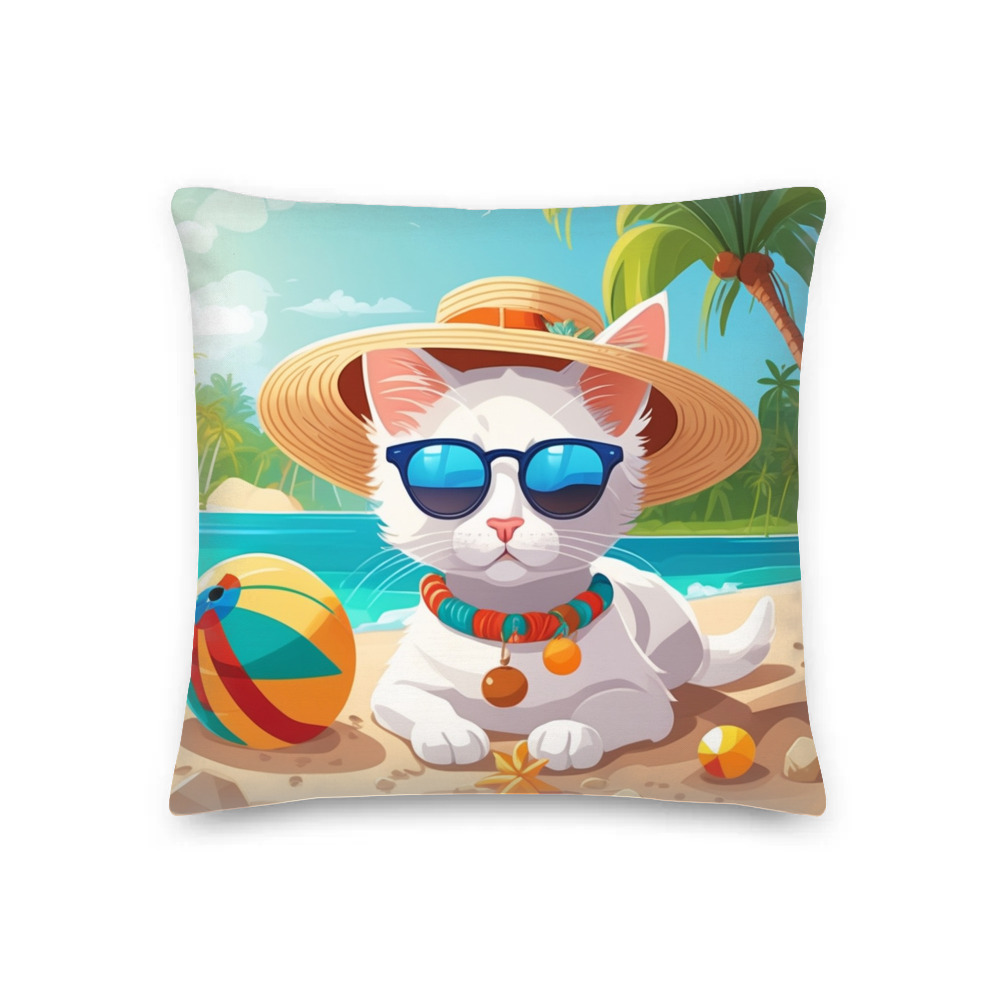 PugMug Custom White Companion Cat Premium Pillow