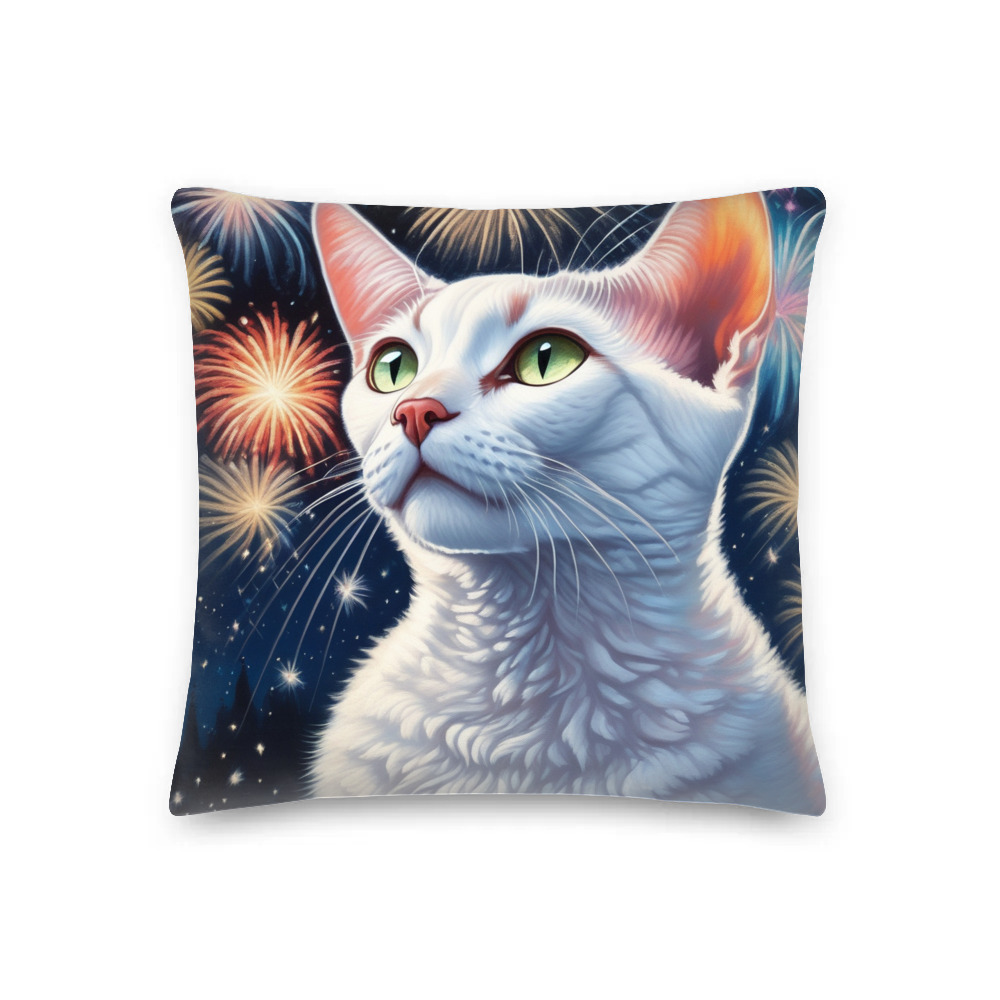 PugMug Custom White Devon Rex Cat Premium Pillow