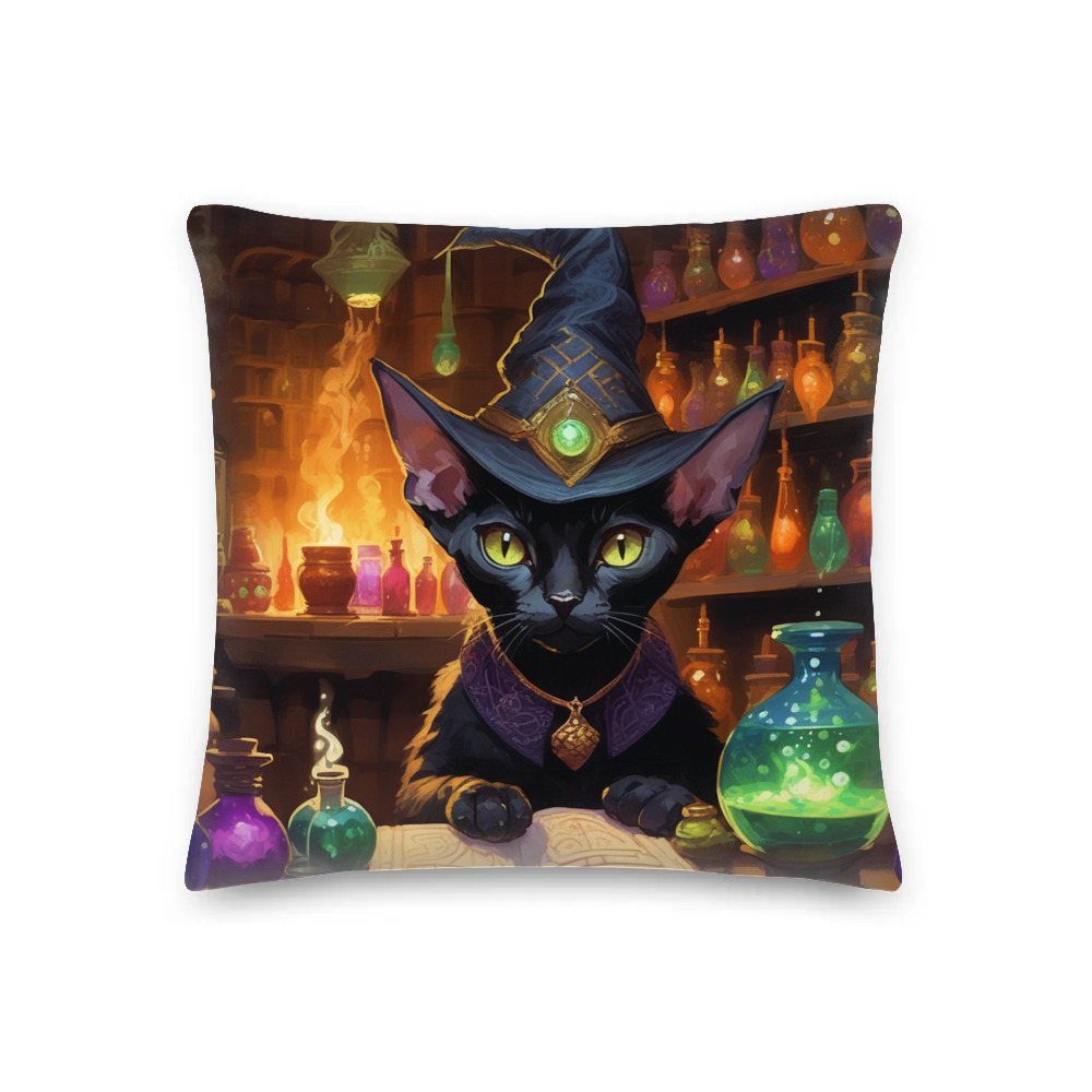 PugMug Custom Black Devon Rex Cat Premium Pillow