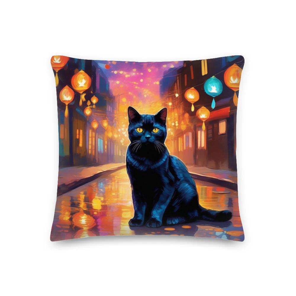 PugMug Custom Black British Shorthair Cat Premium Pillow
