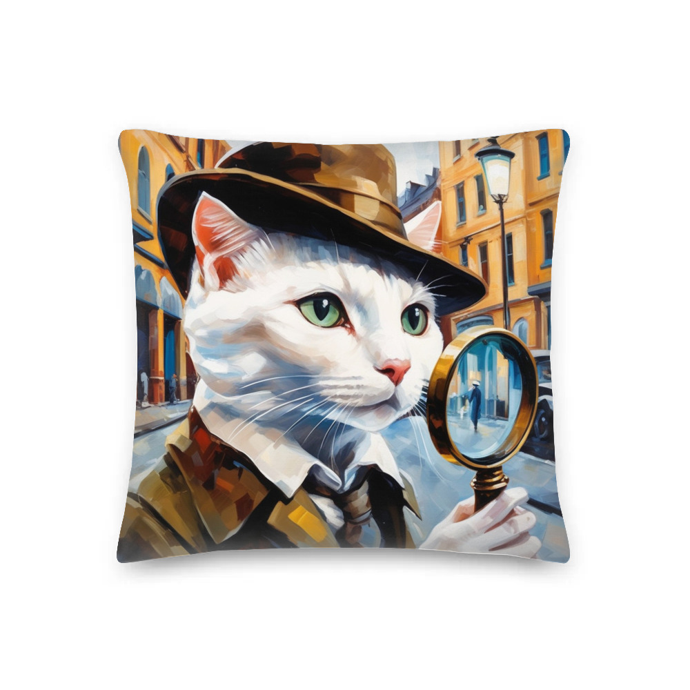 PugMug Custom White Companion Cat Premium Pillow