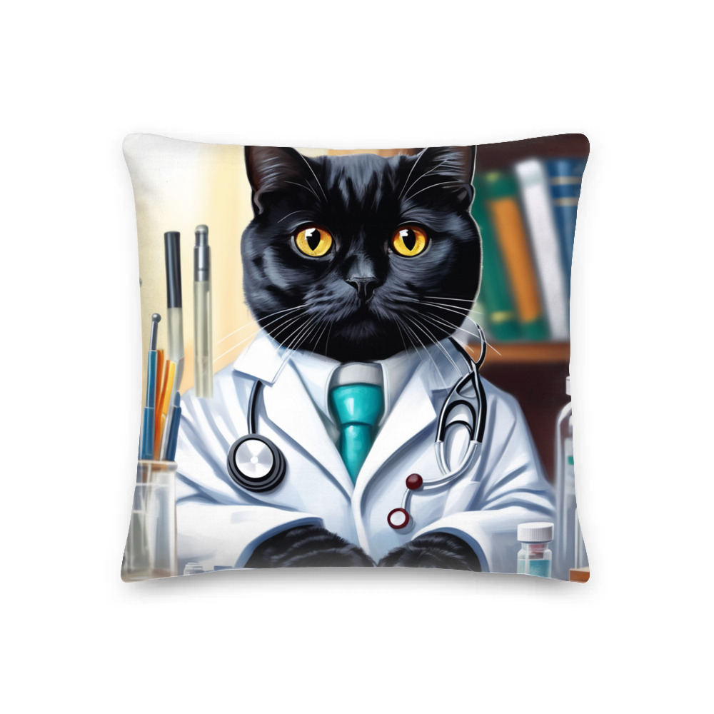 PugMug Custom Black Scottish Fold Cat Premium Pillow