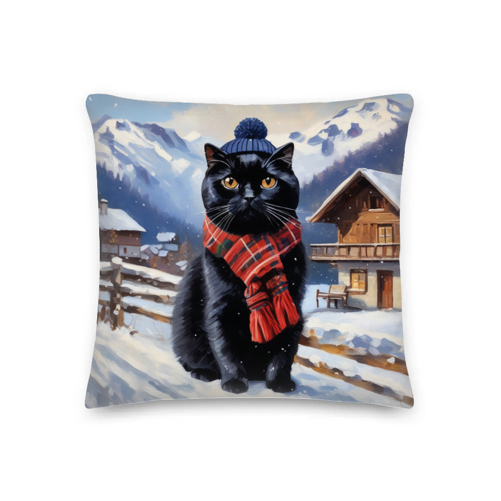 PugMug Custom Black Scottish Fold Cat Premium Pillow