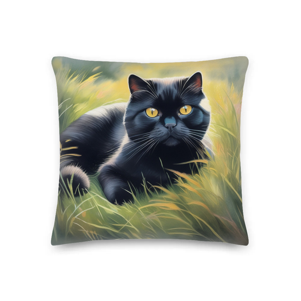 PugMug Custom Black Scottish Fold Cat Premium Pillow