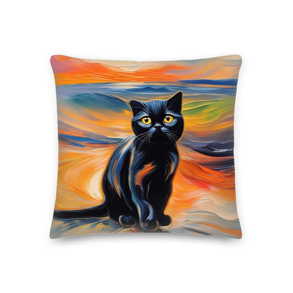 PugMug Custom Black Scottish Fold Cat Premium Pillow