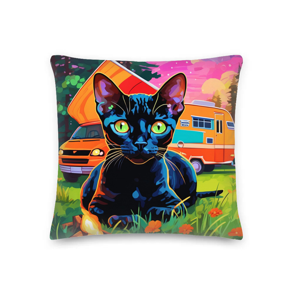 PugMug Custom Black Devon Rex Cat Premium Pillow