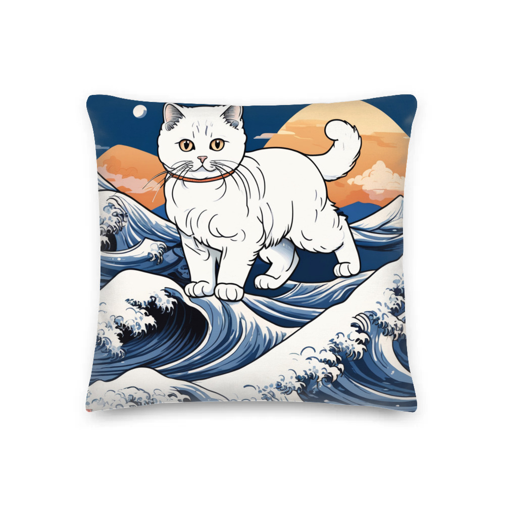 PugMug Custom White Scottish Fold Cat Premium Pillow