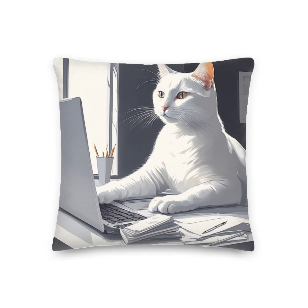 PugMug Custom White Companion Cat Premium Pillow
