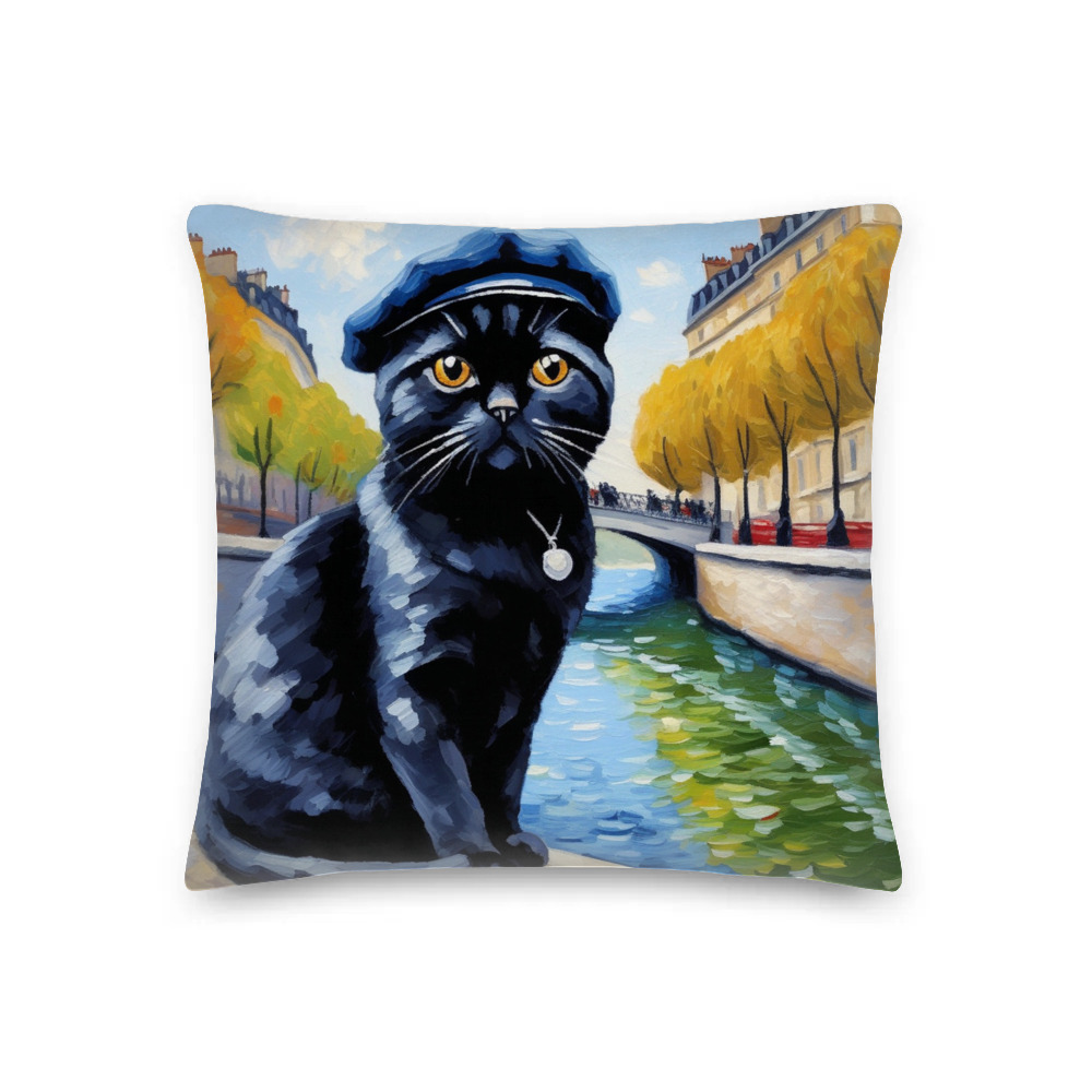 PugMug Custom Black Scottish Fold Cat Premium Pillow