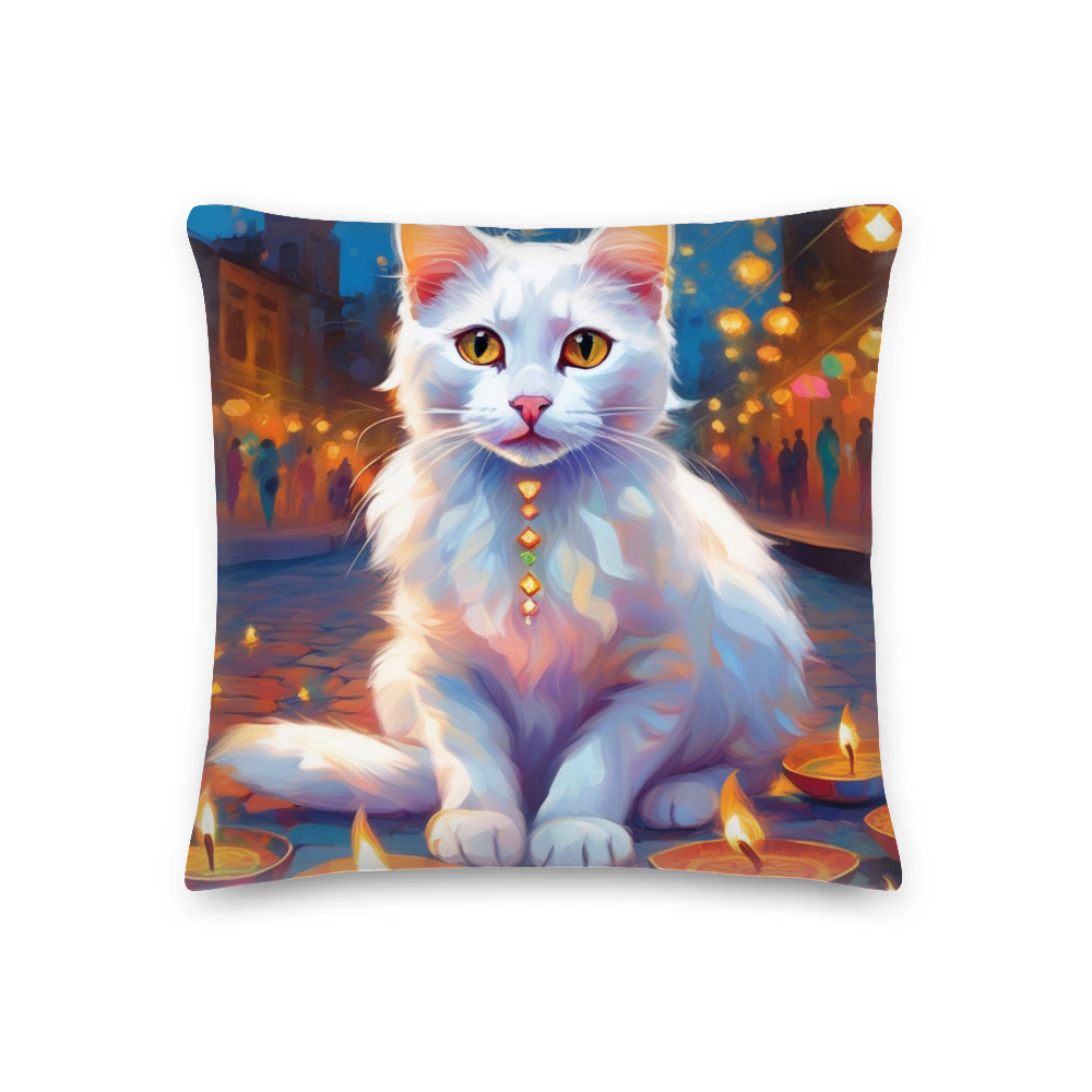 PugMug Custom White Companion Cat Premium Pillow