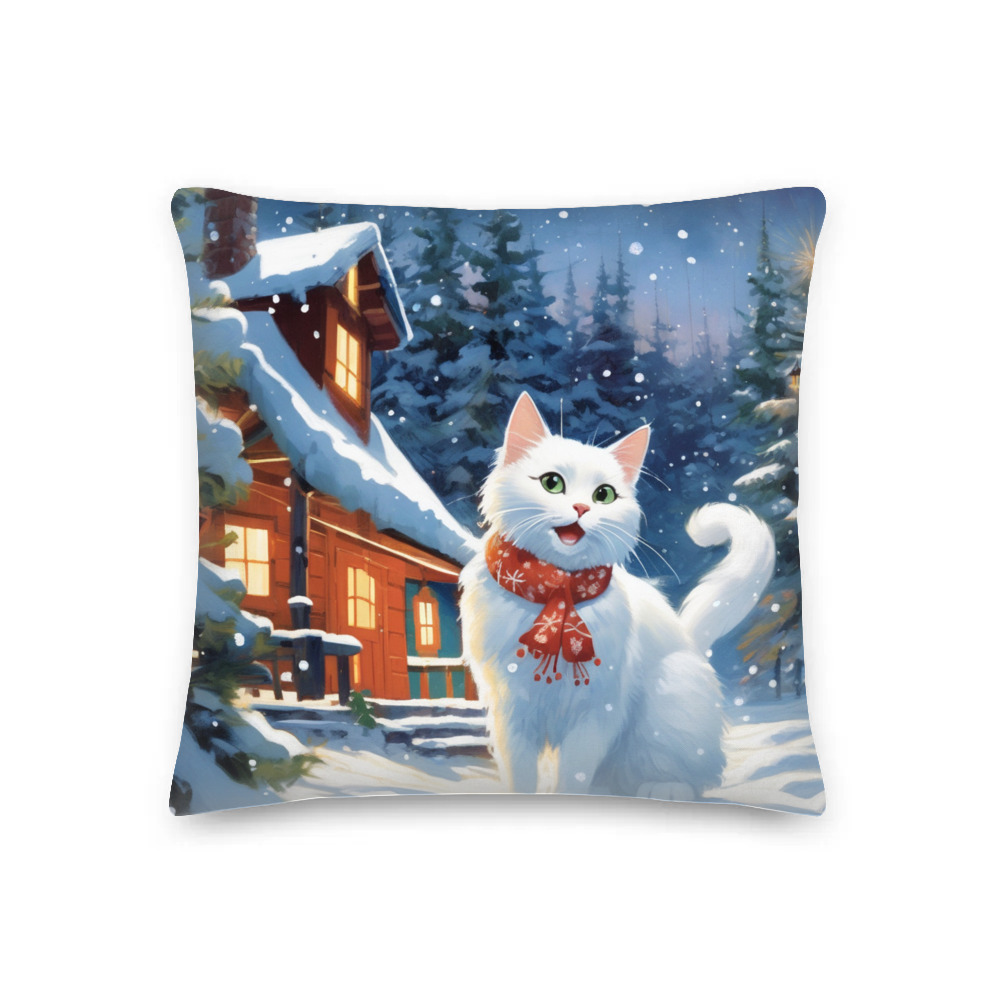 PugMug Custom White Companion Cat Premium Pillow