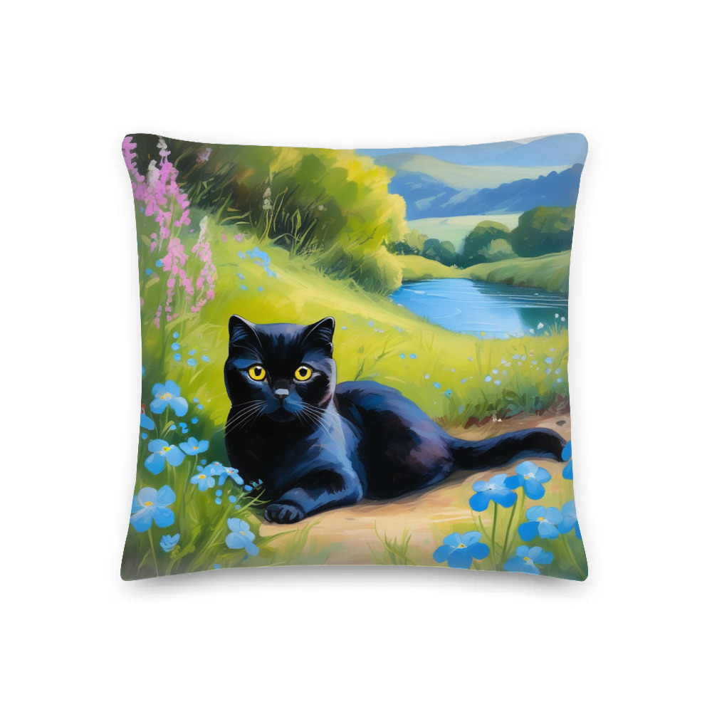 PugMug Custom Black Scottish Fold Cat Premium Pillow
