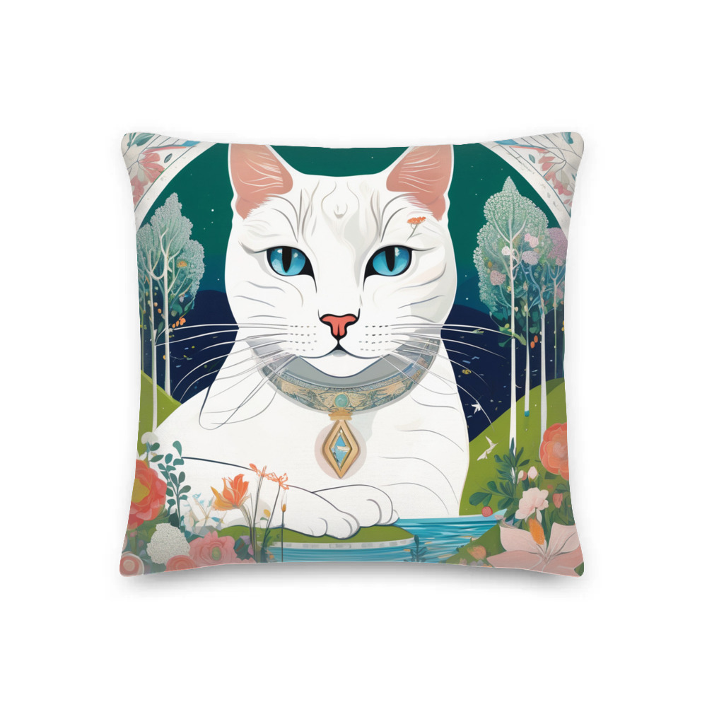 PugMug Custom White Companion Cat Premium Pillow