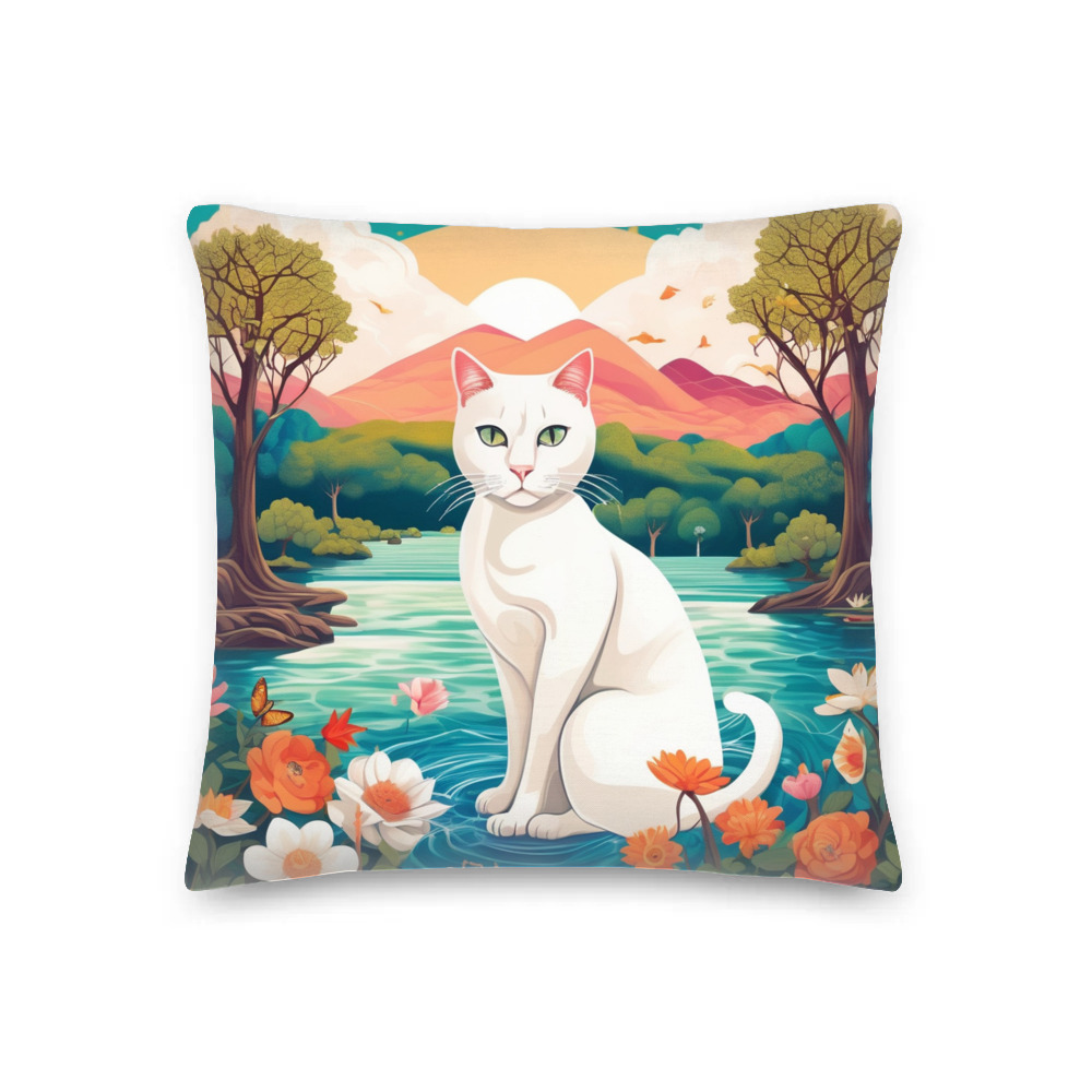 PugMug Custom White Companion Cat Premium Pillow