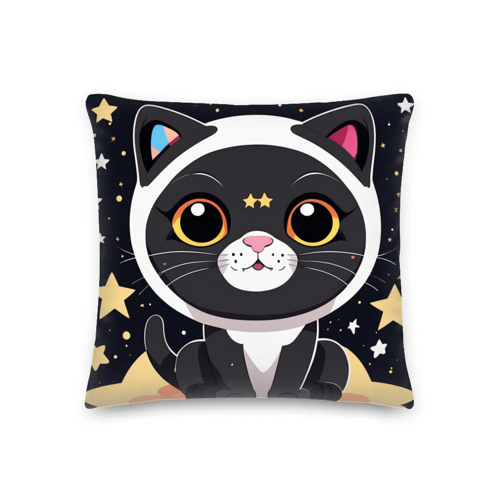 PugMug Custom Black Scottish Fold Cat Premium Pillow