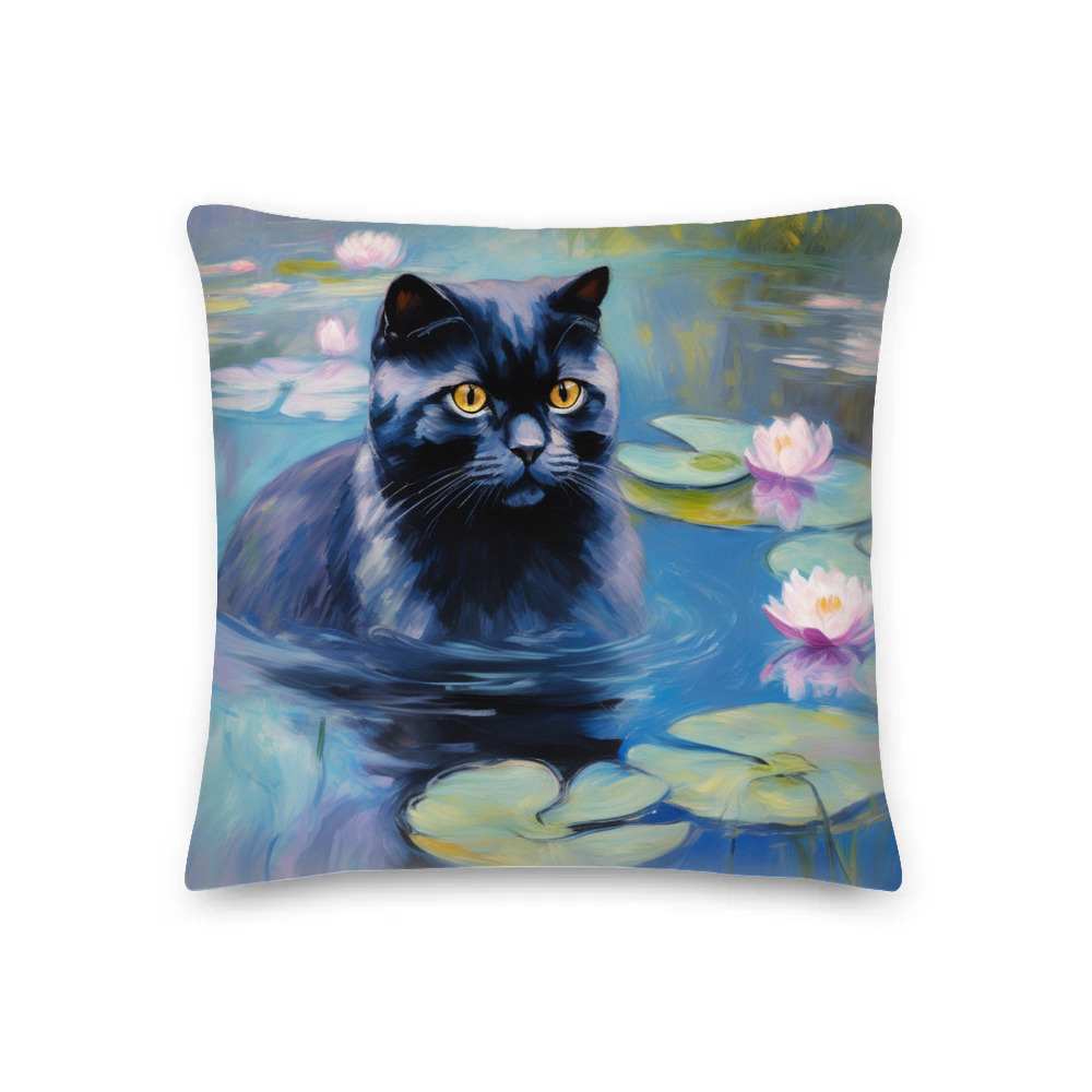 PugMug Custom Black Scottish Fold Cat Premium Pillow