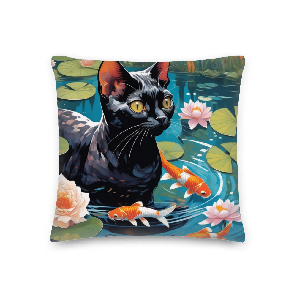 PugMug Custom Black Devon Rex Cat Premium Pillow