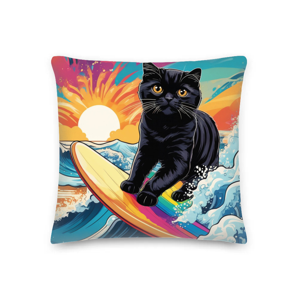 PugMug Custom Black Scottish Fold Cat Premium Pillow
