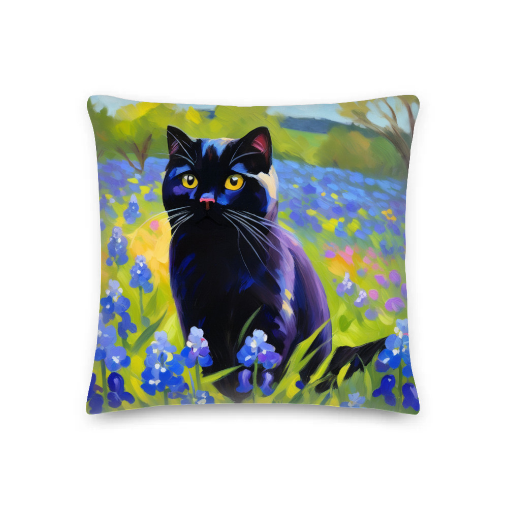 PugMug Custom Black Scottish Fold Cat Premium Pillow