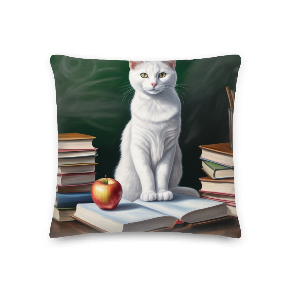 PugMug Custom White Companion Cat Premium Pillow