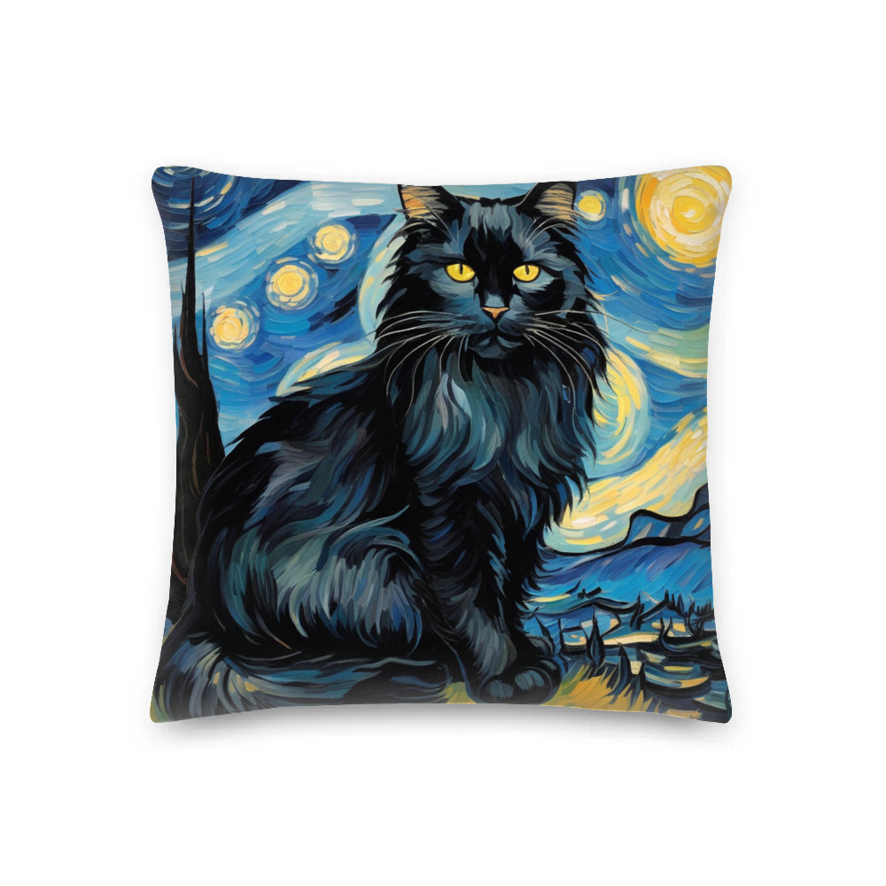 PugMug Custom Black Maine Coon Cat Premium Pillow