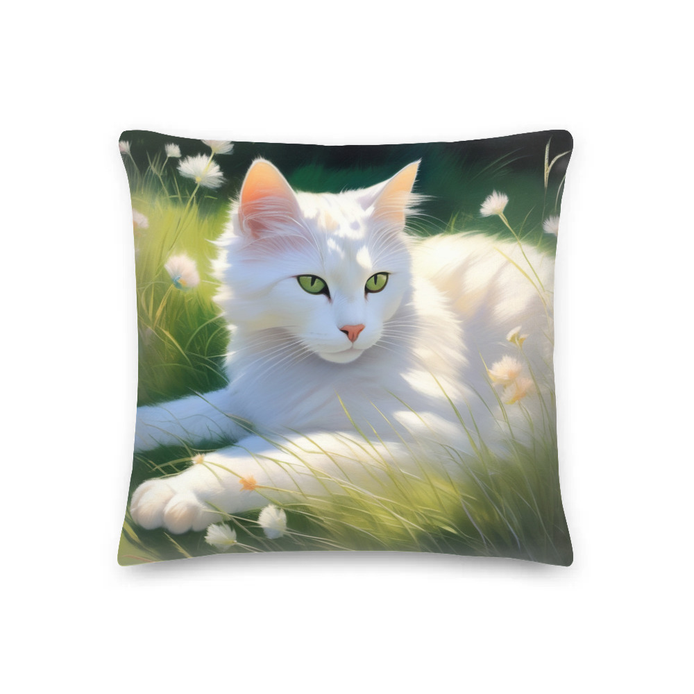 PugMug Custom White Companion Cat Premium Pillow