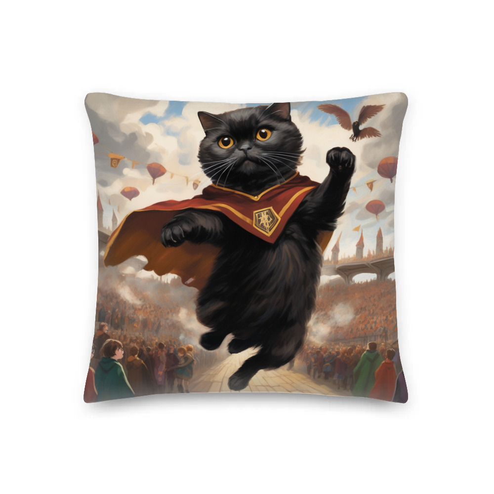 PugMug Custom Black Scottish Fold Cat Premium Pillow