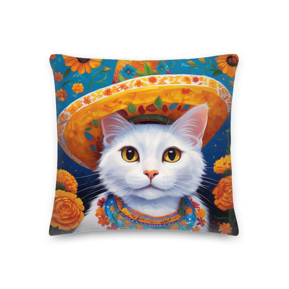 PugMug Custom White Companion Cat Premium Pillow