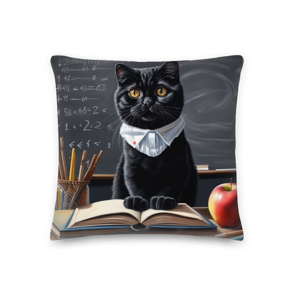 PugMug Custom Black Scottish Fold Cat Premium Pillow