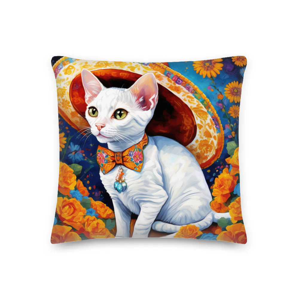 PugMug Custom White Devon Rex Cat Premium Pillow