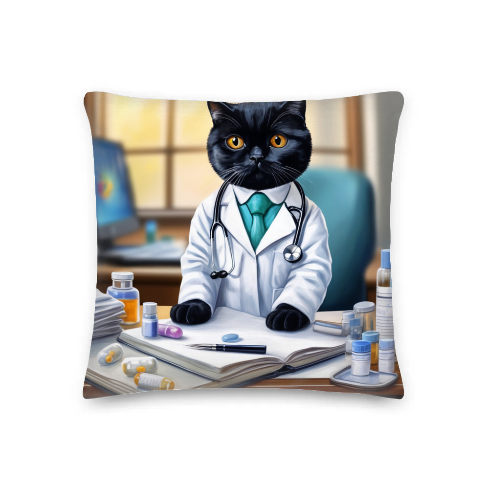 PugMug Custom Black Scottish Fold Cat Premium Pillow