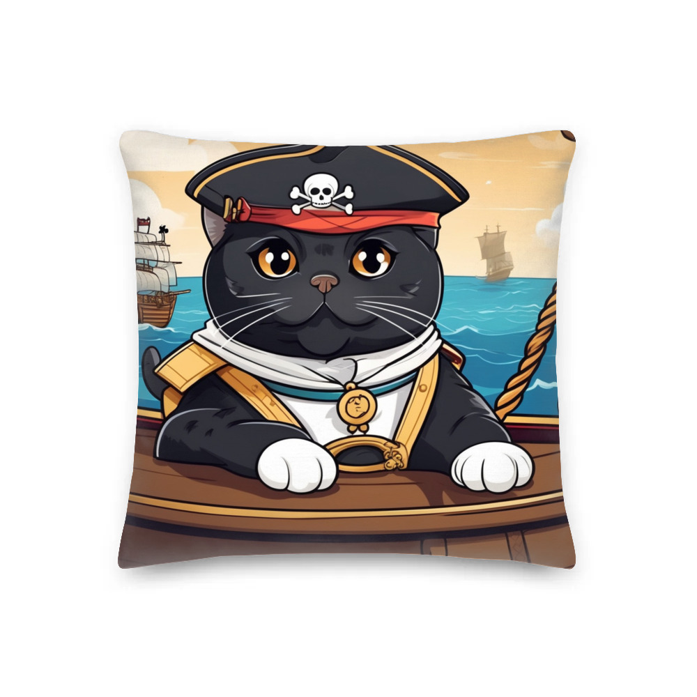 PugMug Custom Black Scottish Fold Cat Premium Pillow