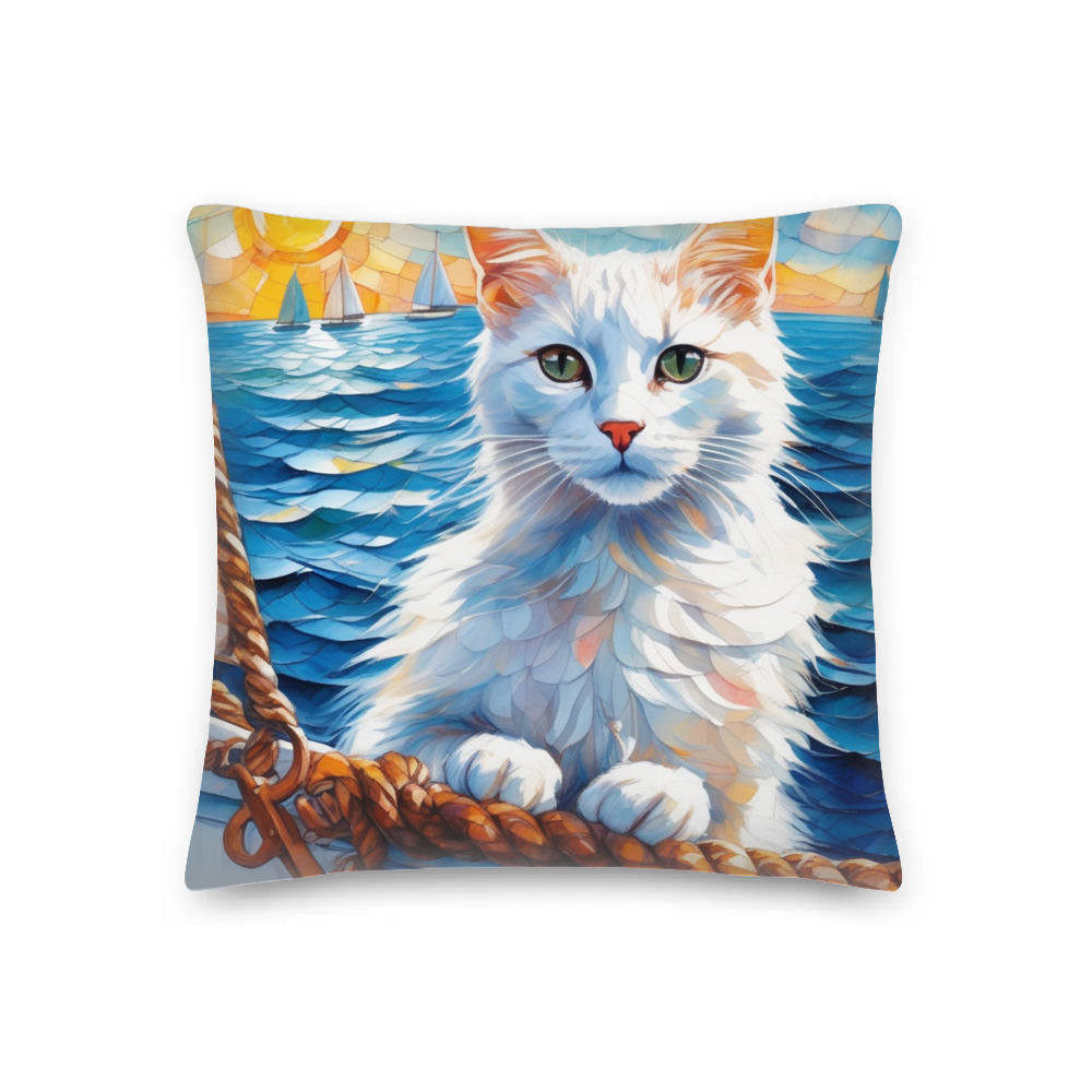 PugMug Custom White Companion Cat Premium Pillow