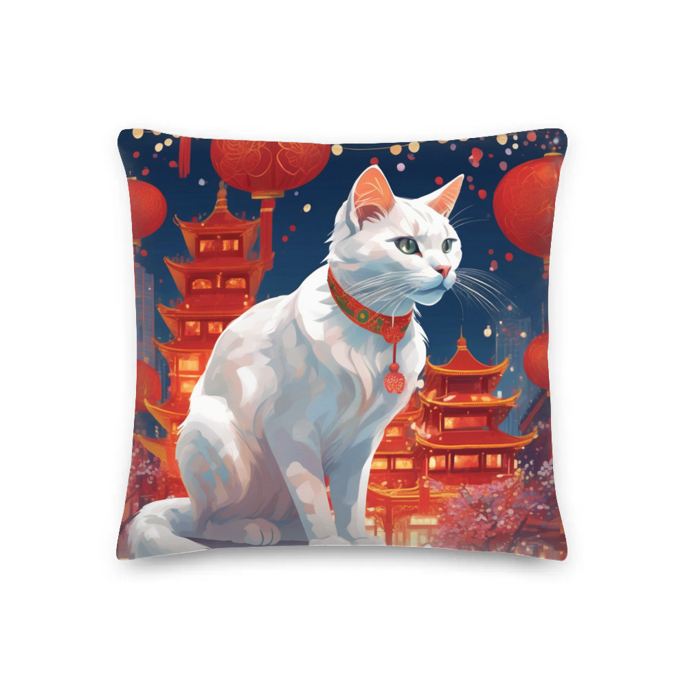 PugMug Custom White Companion Cat Premium Pillow