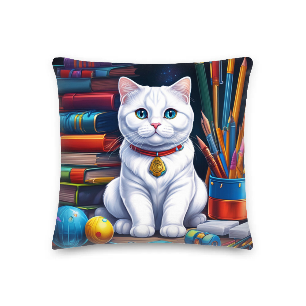 PugMug Custom White Scottish Fold Cat Premium Pillow