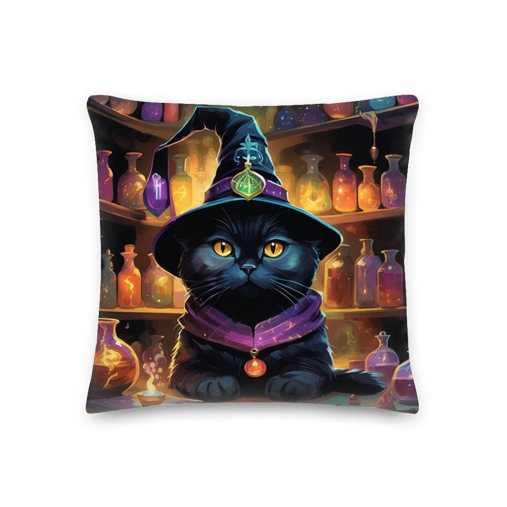 PugMug Custom Black Scottish Fold Cat Premium Pillow