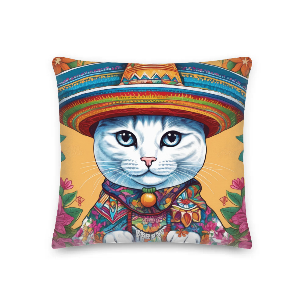 PugMug Custom White Companion Cat Premium Pillow