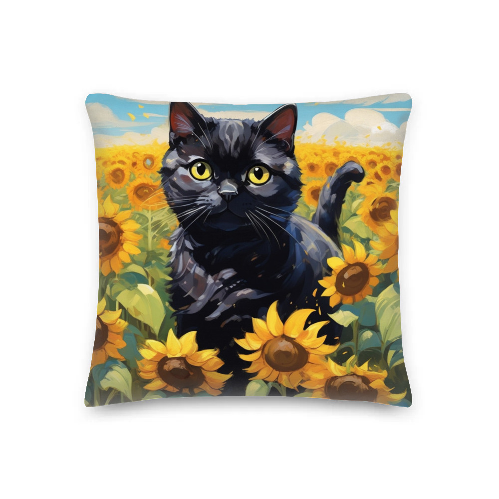 PugMug Custom Black Scottish Fold Cat Premium Pillow