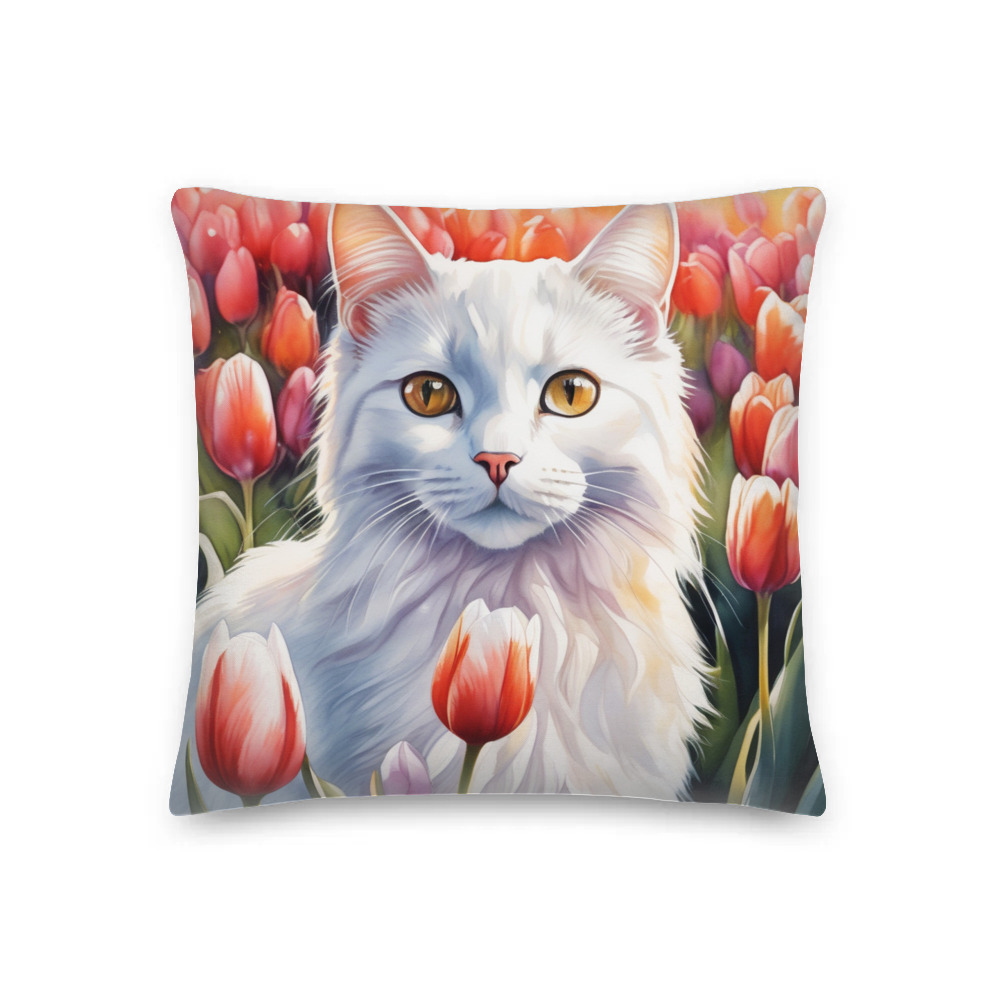 PugMug Custom White Companion Cat Premium Pillow
