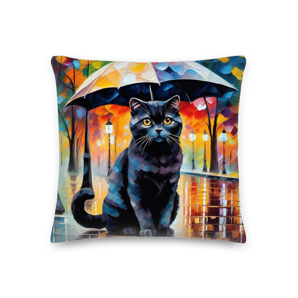 PugMug Custom Black Scottish Fold Cat Premium Pillow