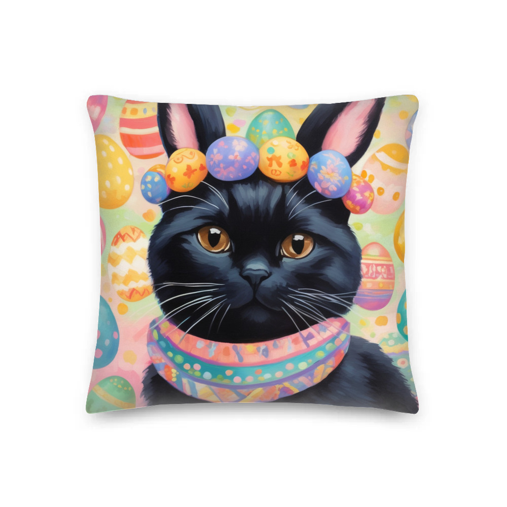 PugMug Custom Black Scottish Fold Cat Premium Pillow