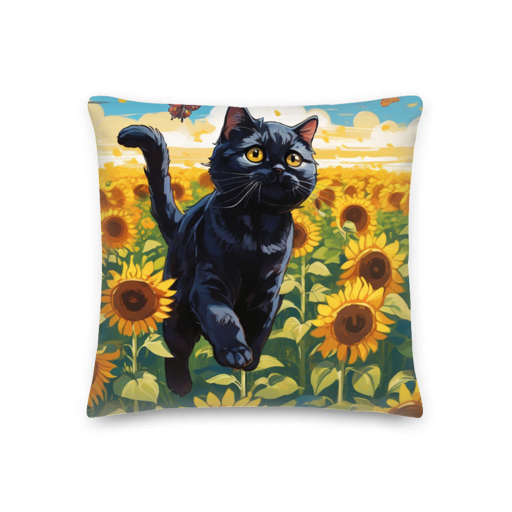 PugMug Custom Black Scottish Fold Cat Premium Pillow