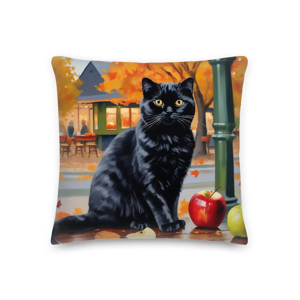 PugMug Custom Black Scottish Fold Cat Premium Pillow